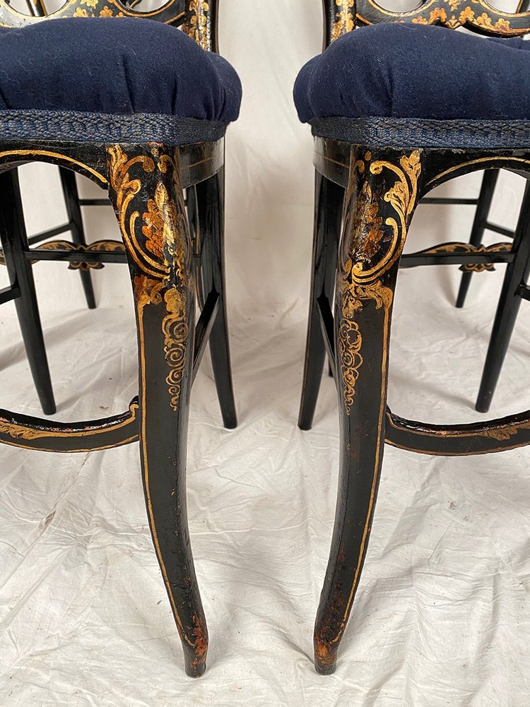 Set of four chairs in black burgauté lacquered wood with gold decoration, Napoleon III