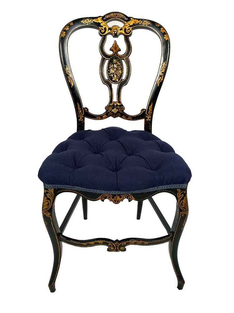 Set of four chairs in black burgauté lacquered wood with gold decoration, Napoleon III