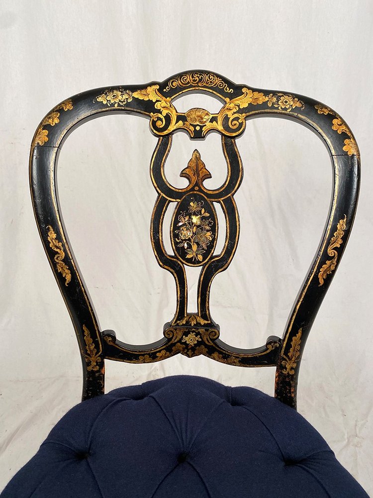 Set of four chairs in black burgauté lacquered wood with gold decoration, Napoleon III