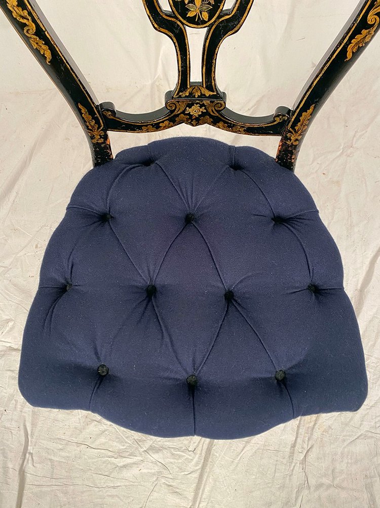 Set of four chairs in black burgauté lacquered wood with gold decoration, Napoleon III