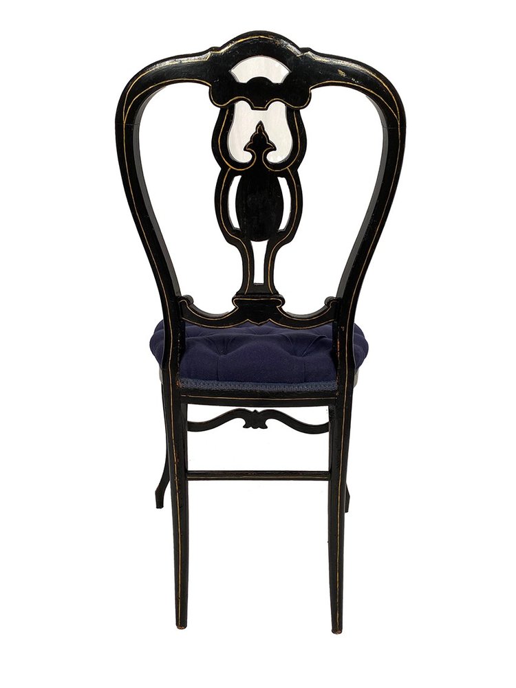 Set of four chairs in black burgauté lacquered wood with gold decoration, Napoleon III