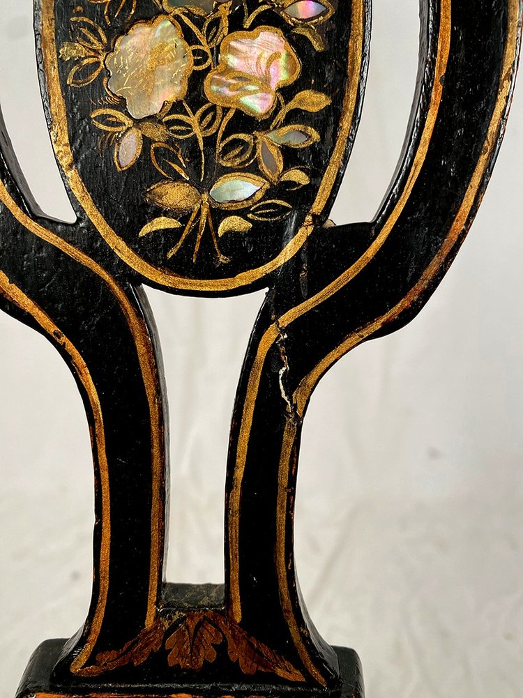 Set of four chairs in black burgauté lacquered wood with gold decoration, Napoleon III
