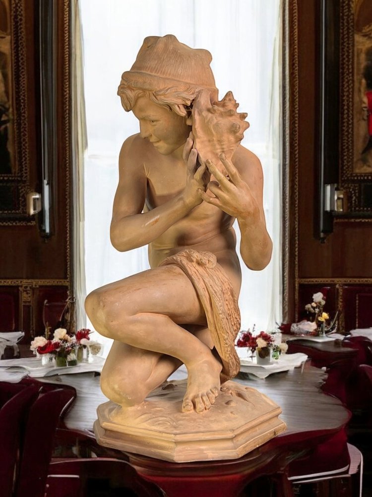 JEAN BAPTISTE CARPEAUX / TERRE CUITE SIGNÉE LE PÊCHEUR NAPOLITAIN A LA COQUILLE