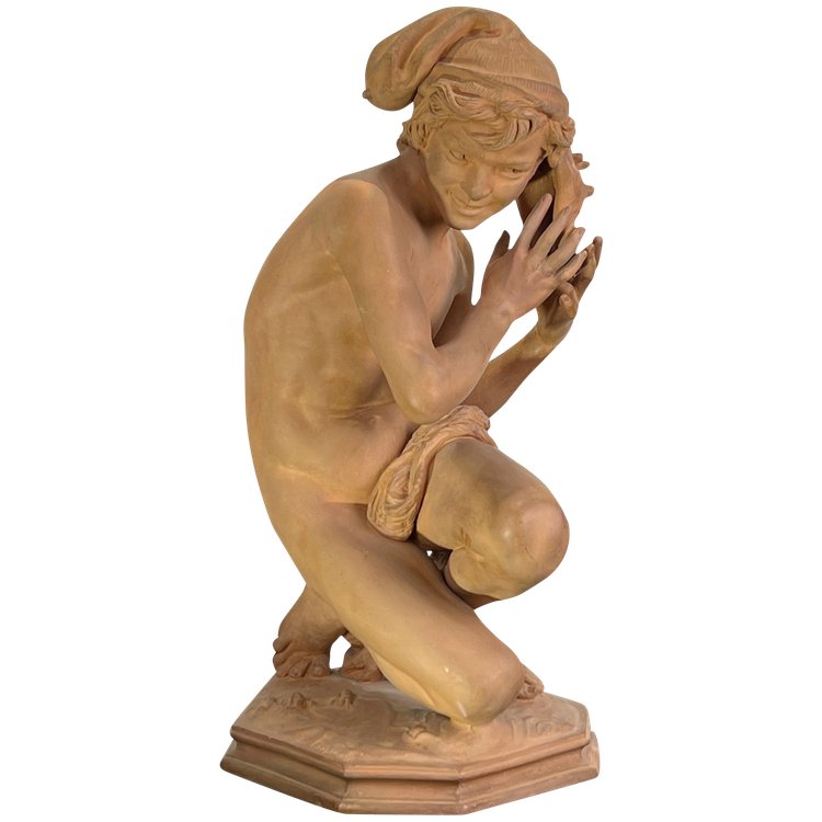JEAN BAPTISTE CARPEAUX / TERRE CUITE SIGNÉE LE PÊCHEUR NAPOLITAIN A LA COQUILLE