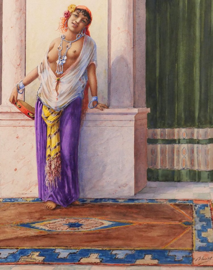 Marcel BLAIRAT 1849-1891 Jeune femme orientale nue, grande aquarelle orientaliste, vers 1880