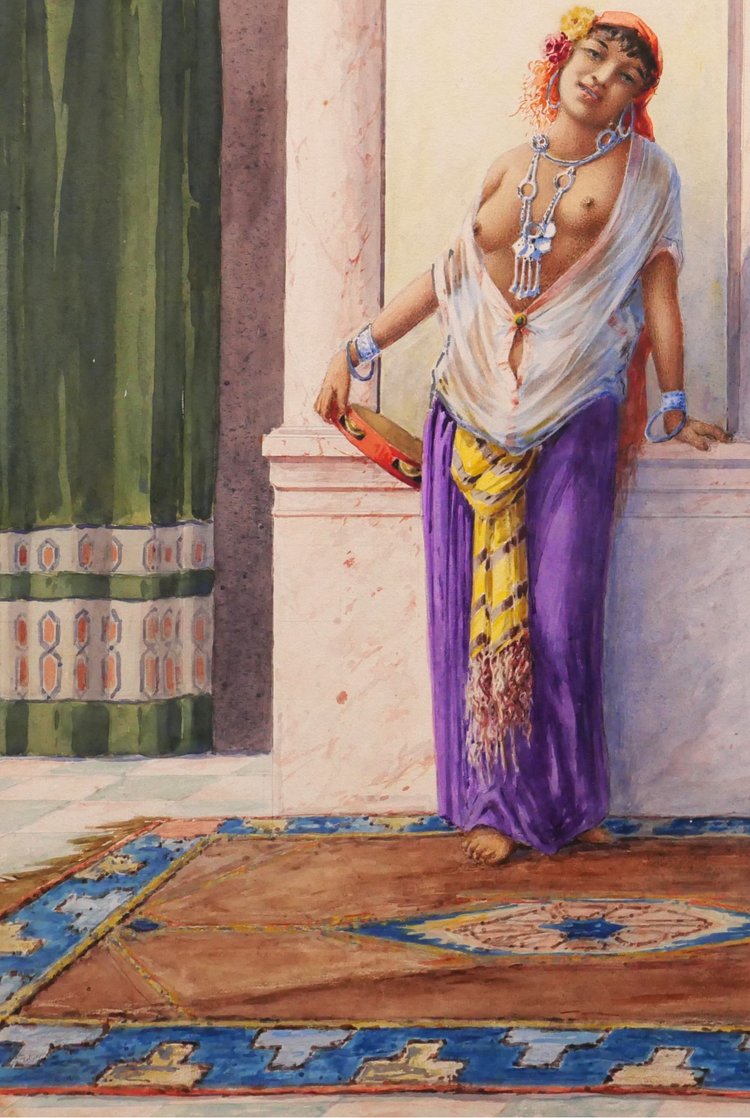 Marcel BLAIRAT 1849-1891 Jeune femme orientale nue, grande aquarelle orientaliste, vers 1880
