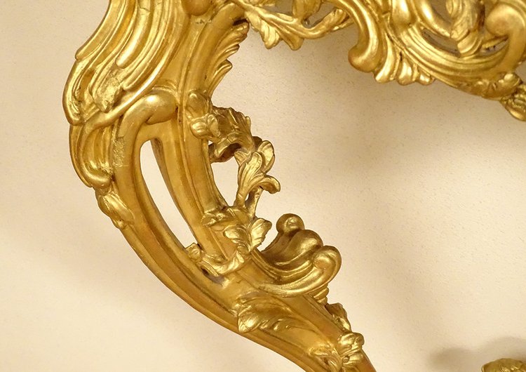 Konsole Louis XV Holz geschnitzt Vergoldet Rocaille Schalen Marmor Weiß XVIII.