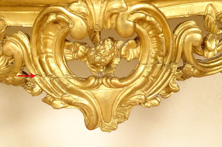 Konsole Louis XV Holz geschnitzt Vergoldet Rocaille Schalen Marmor Weiß XVIII.