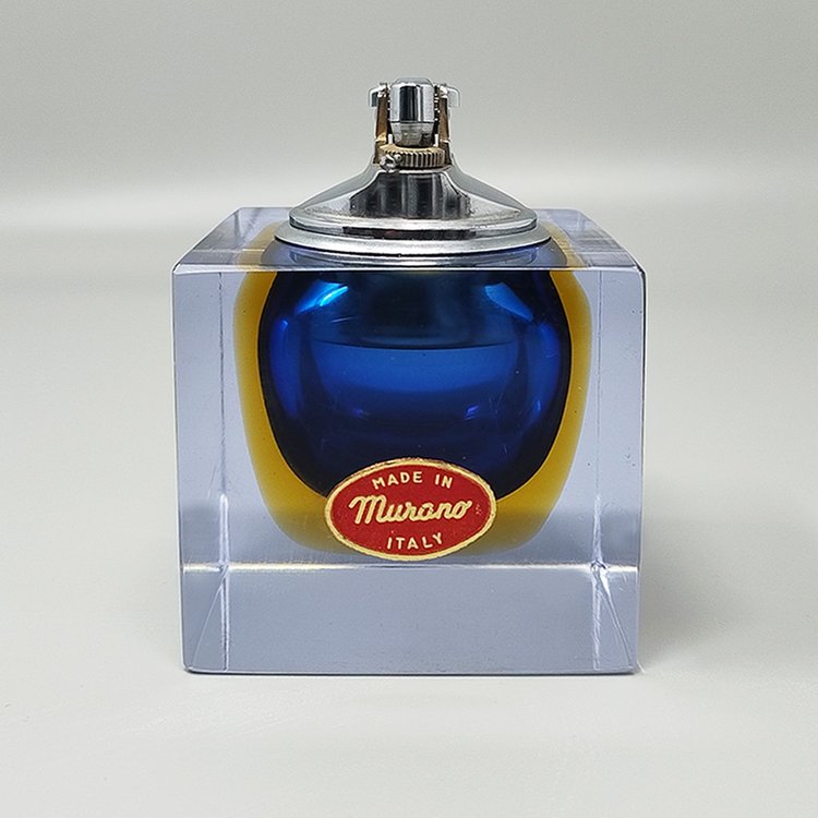 1960er Jahre Atemberaubendes blaues Tischfeuerzeug aus Murano-Sommerso-Glas von Flavio Poli für Seguso