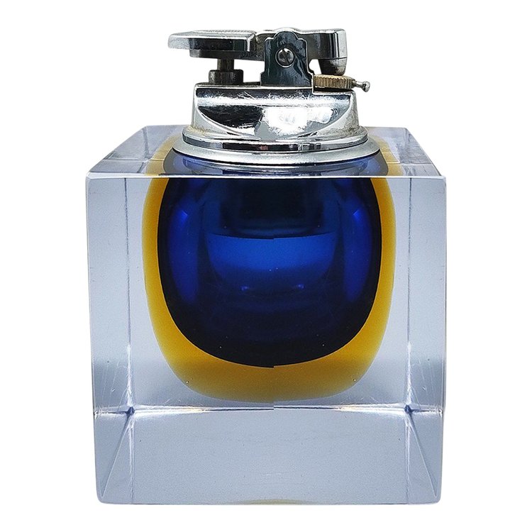 1960er Jahre Atemberaubendes blaues Tischfeuerzeug aus Murano-Sommerso-Glas von Flavio Poli für Seguso