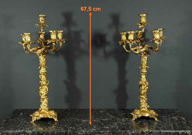 Candélabres en Bronze d’après J-A.Meissonnier, style Rocaille, époque Napoleon III – Milieu XIXe