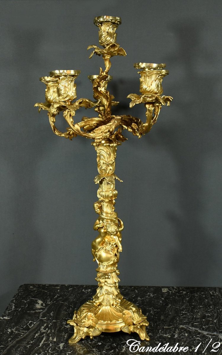 Candélabres en Bronze d’après J-A.Meissonnier, style Rocaille, époque Napoleon III – Milieu XIXe