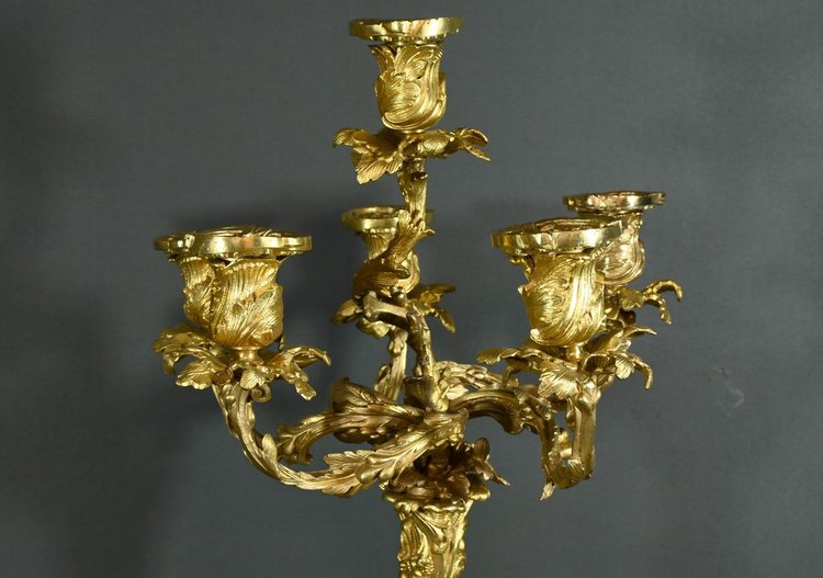 Candélabres en Bronze d’après J-A.Meissonnier, style Rocaille, époque Napoleon III – Milieu XIXe