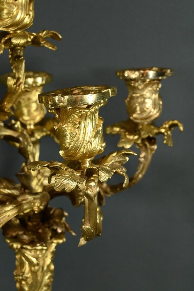Candélabres en Bronze d’après J-A.Meissonnier, style Rocaille, époque Napoleon III – Milieu XIXe