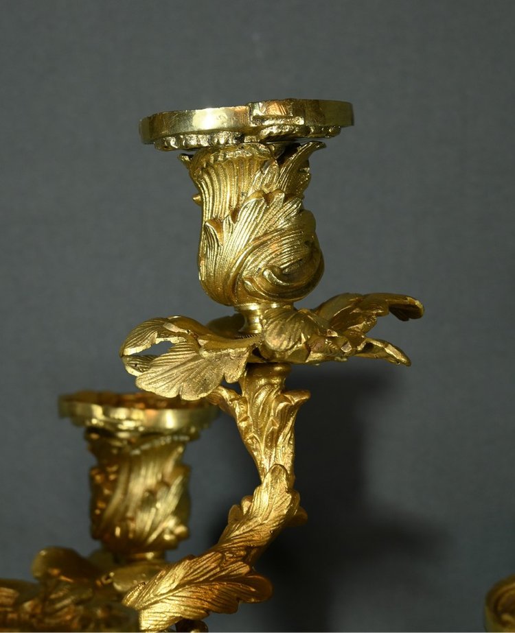 Candélabres en Bronze d’après J-A.Meissonnier, style Rocaille, époque Napoleon III – Milieu XIXe