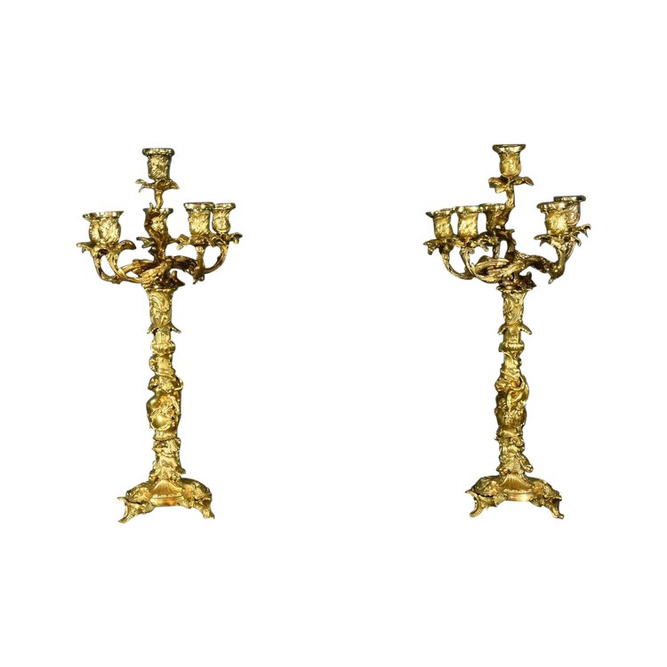 Candélabres en Bronze d’après J-A.Meissonnier, style Rocaille, époque Napoleon III – Milieu XIXe