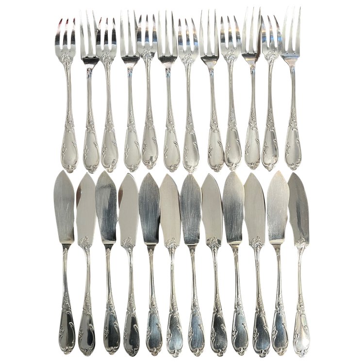 12 SFAM Bien aimé Rocaille fish cutlery sets