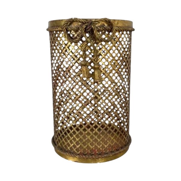 Li Puma. Gilded metal basket. Trimmings decoration. Italy, mid-20th century.