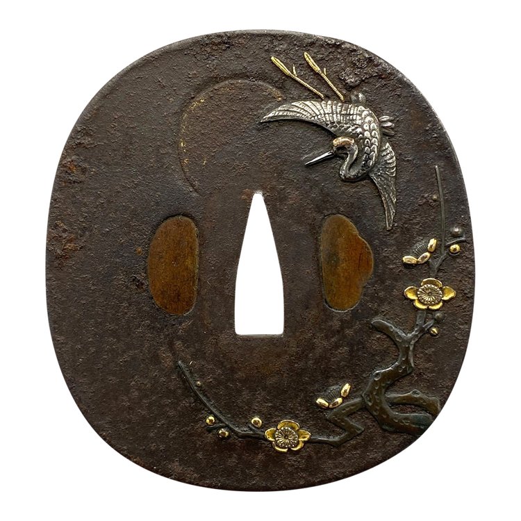 TSUBA in ferro, tate maru gata con motivo cicogna GIAPPONE – Periodo Edo (1606 – 1868)