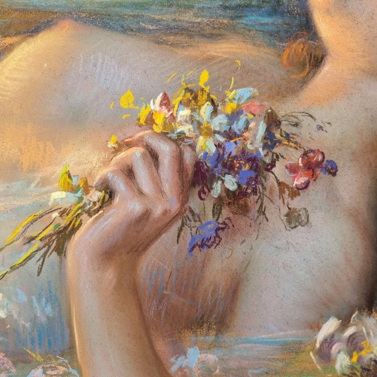 Enjolras Delphin, magnificent large signed pastel.