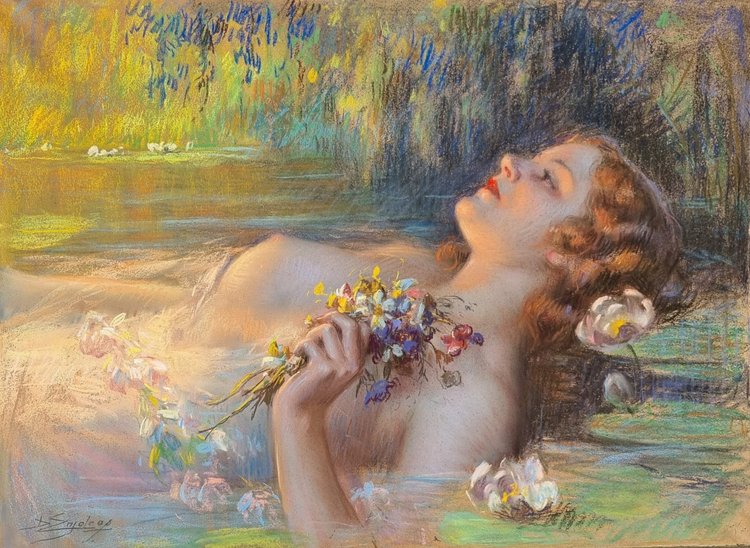 Enjolras Delphin, magnificent large signed pastel.