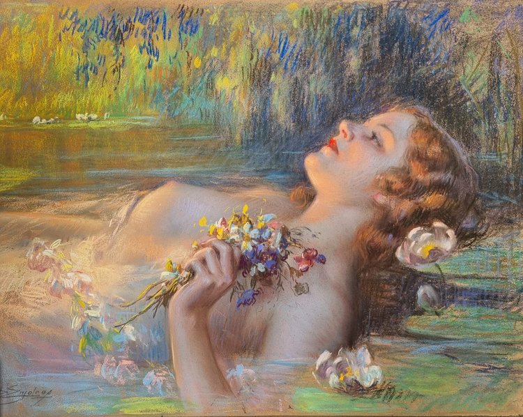 Enjolras Delphin, magnificent large signed pastel.