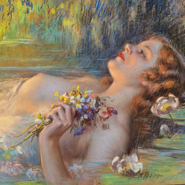 Enjolras Delphin, magnificent large signed pastel.