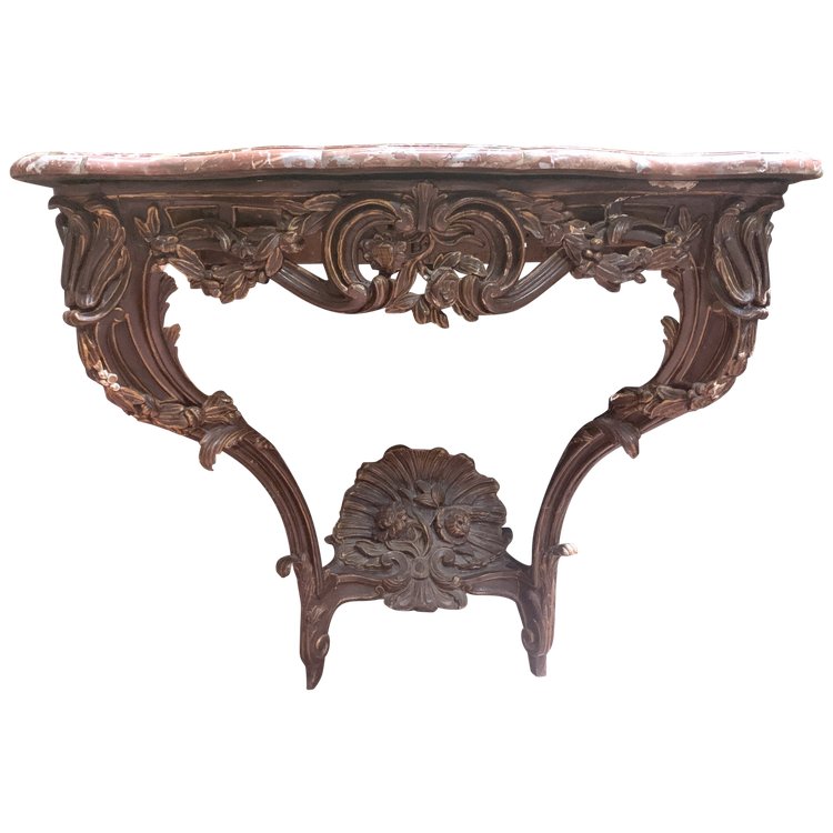 Louis XV console in carved and patinated wood, 18th century period