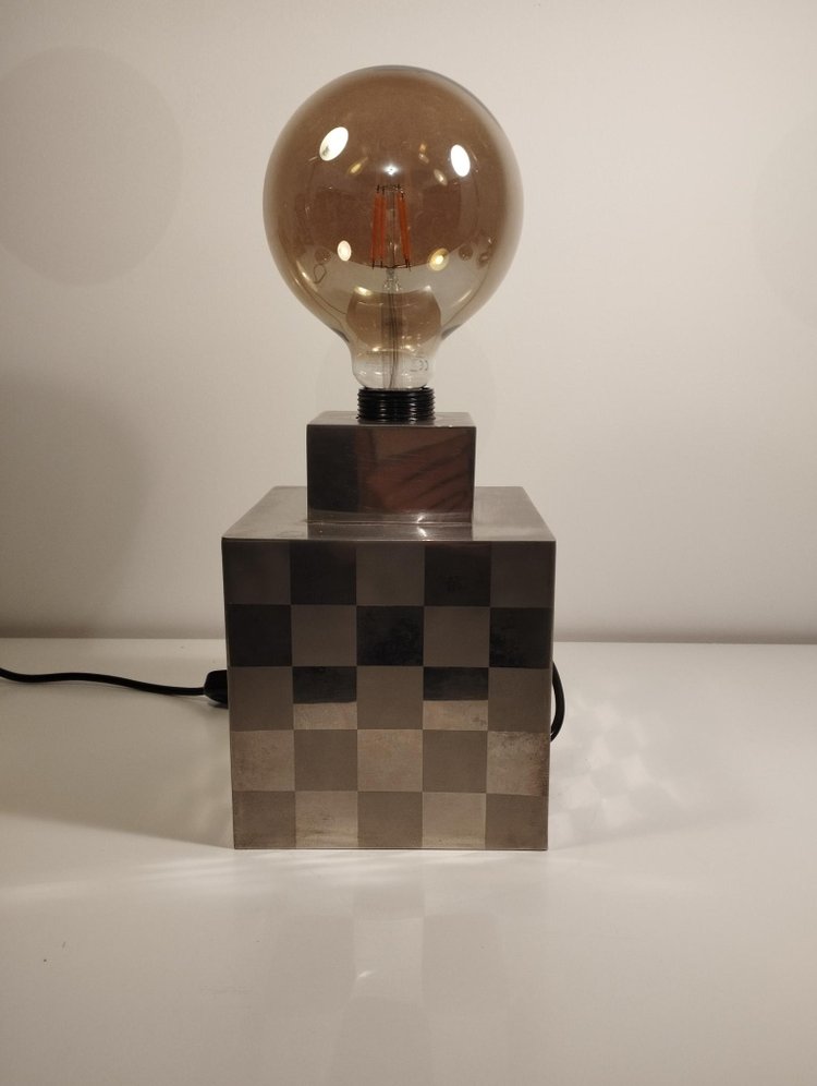 Cube lamp - checkerboard - attributed to Françoise Sée - Space Age Design - Period 60 / 70 - sixties / seventies