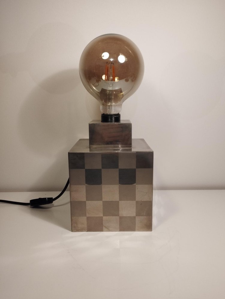 Cube lamp - checkerboard - attributed to Françoise Sée - Space Age Design - Period 60 / 70 - sixties / seventies