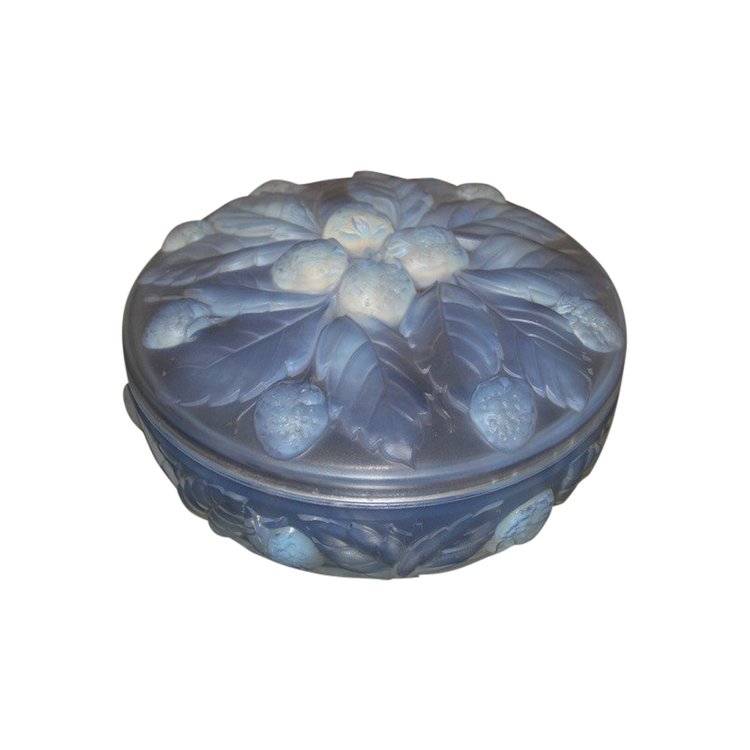 Scatola di caramelle alla fragola Etling in vetro opalescente, 1930 circa