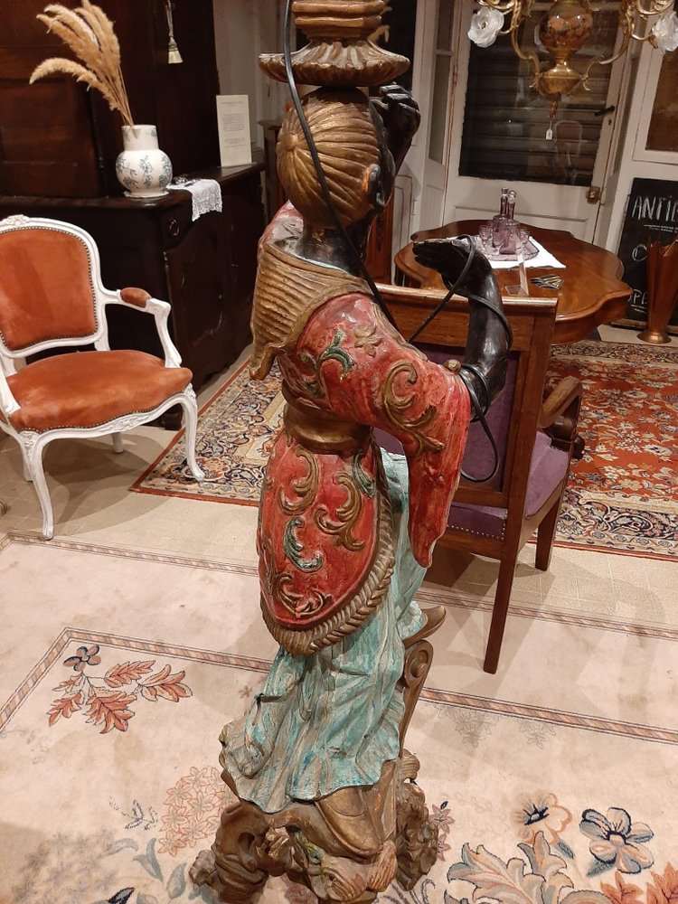 Serviteur nubien, sculpture en bois peint et doré, Venise début XIXème siècle