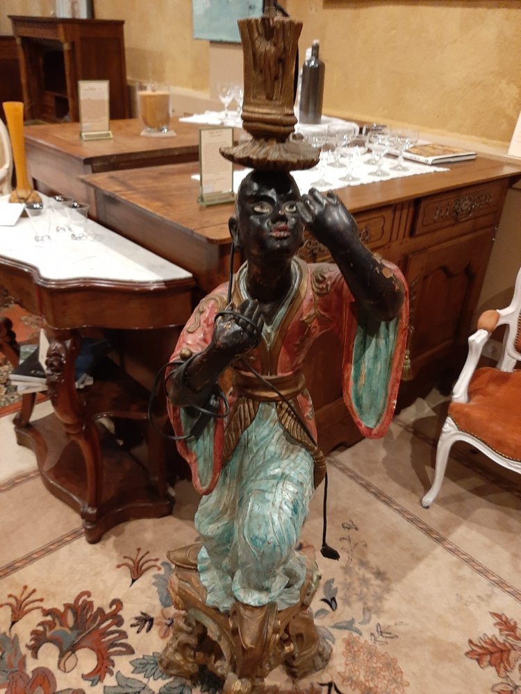 Serviteur nubien, sculpture en bois peint et doré, Venise début XIXème siècle