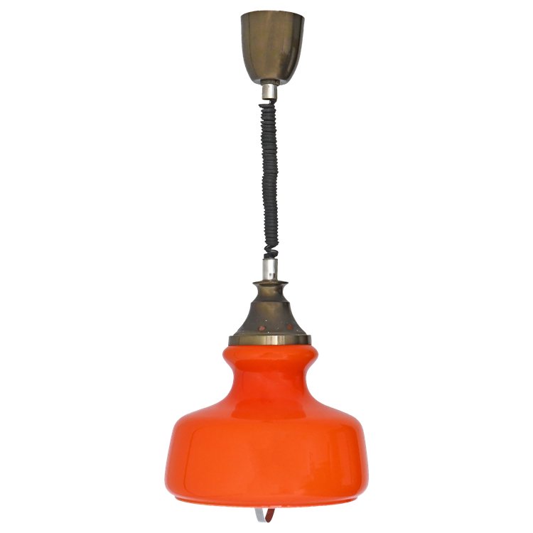 Suspension en opaline orange des années 1960