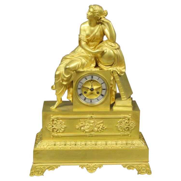 Restoration Clock In Gilt Bronze, Allegory of Astronomy Early 19th century