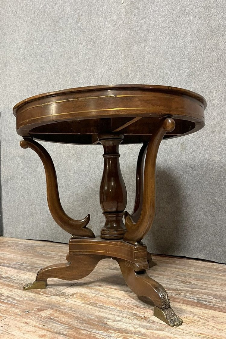 Table Lombarde époque Empire en acajou et filet de laiton vers 1820