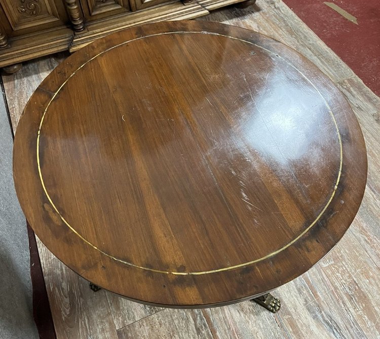 Table Lombarde époque Empire en acajou et filet de laiton vers 1820