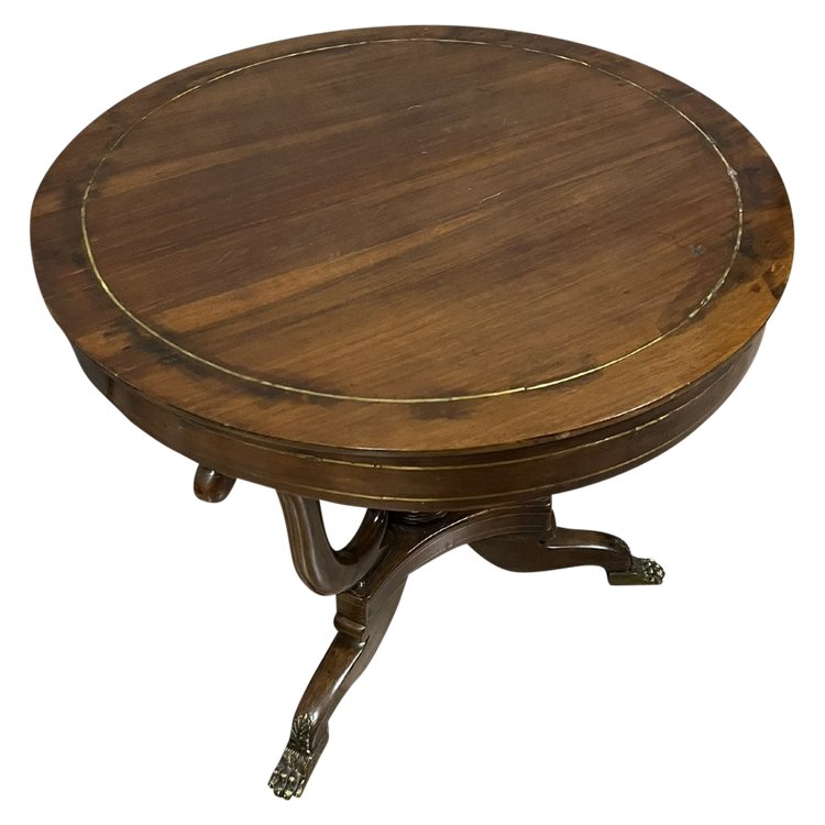 Table Lombarde époque Empire en acajou et filet de laiton vers 1820