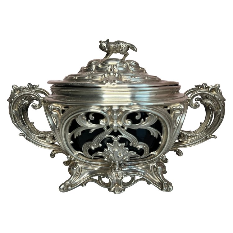 Solid silver sugar bowl, Rocaille style, 19th Century.