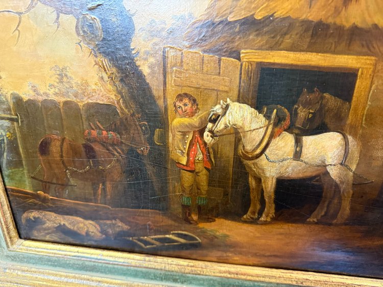 OLIO SU LEGNO SCENA DI CAVALLO XIX secolo