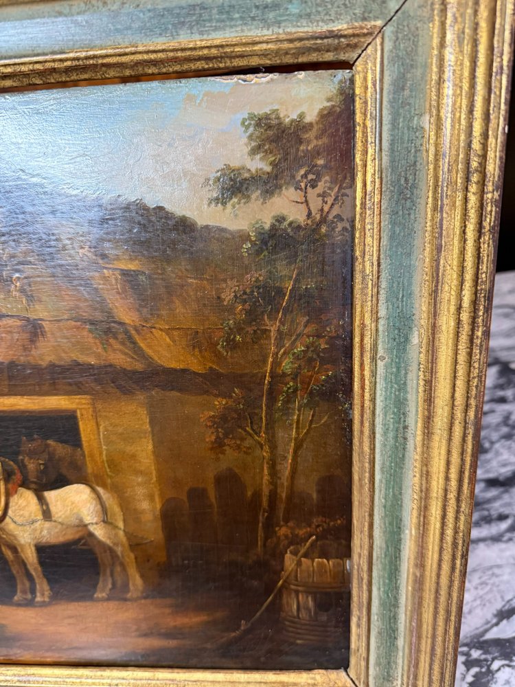 OLIO SU LEGNO SCENA DI CAVALLO XIX secolo