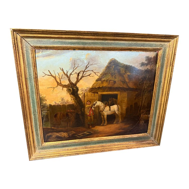OLIO SU LEGNO SCENA DI CAVALLO XIX secolo