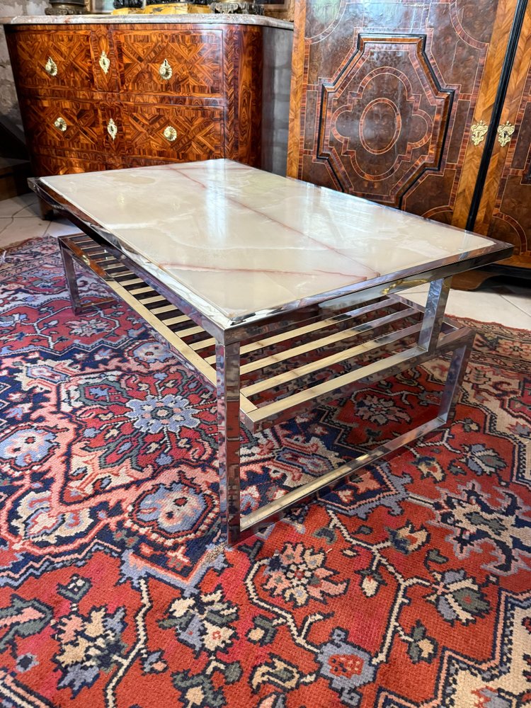 ONYX AND CHROME METAL COFFEE TABLE, 1970S