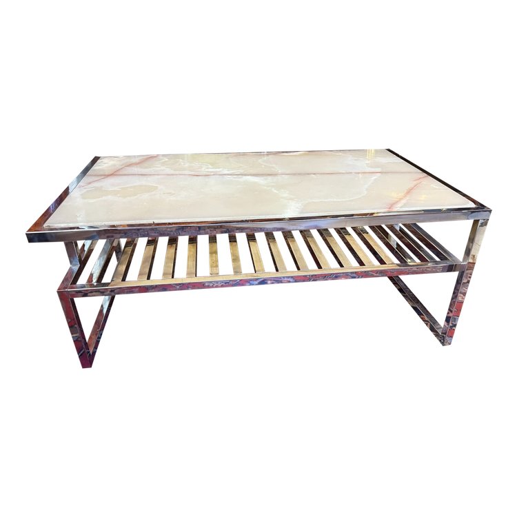 ONYX AND CHROME METAL COFFEE TABLE, 1970S