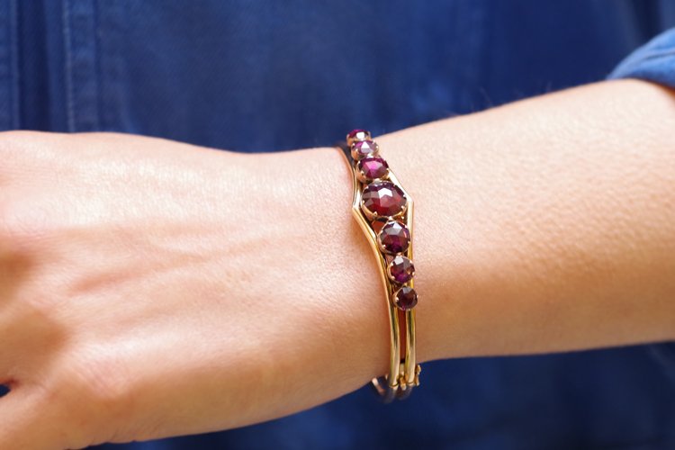 Bracciale di perline con granati di Perpignan in oro 18 ct, bracciale di perline in oro, gioielli regionali