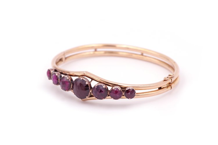 Bracciale di perline con granati di Perpignan in oro 18 ct, bracciale di perline in oro, gioielli regionali