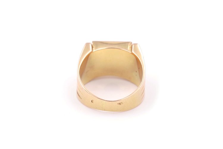 Anello con sigillo in oro 18 ct., anello da uomo, anello con sigillo retrò, placca in onice, Tank