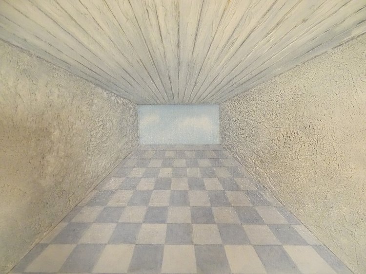 Large HST Surrealist painting Fred Zeller Perception Psychique Espace 1971