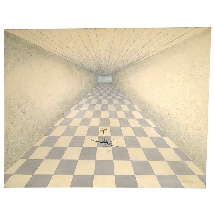 Large HST Surrealist painting Fred Zeller Perception Psychique Espace 1971