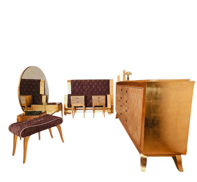 1940's Parchment And Gold Leaf Bedroom